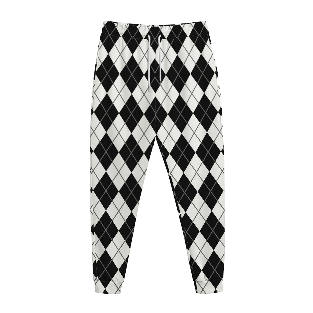 Black And White Argyle Pattern Print Jogger Pants