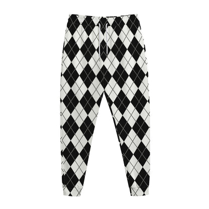 Black And White Argyle Pattern Print Jogger Pants