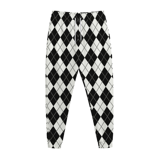 Black And White Argyle Pattern Print Jogger Pants