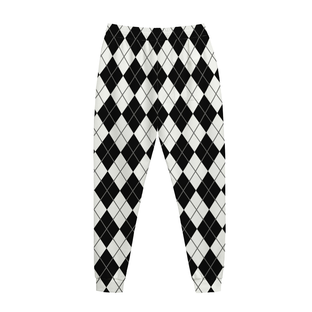 Black And White Argyle Pattern Print Jogger Pants