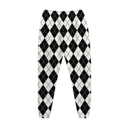 Black And White Argyle Pattern Print Jogger Pants