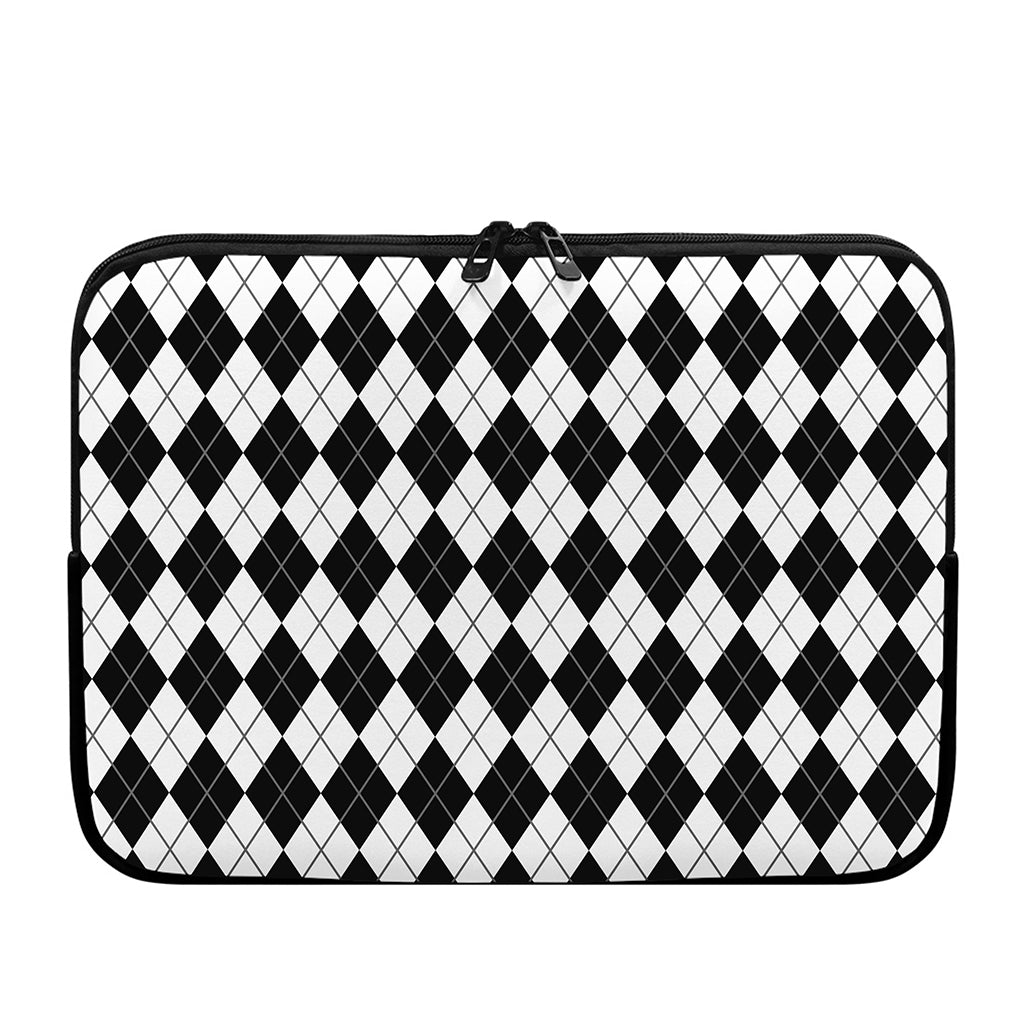 Black And White Argyle Pattern Print Laptop Sleeve