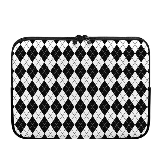 Black And White Argyle Pattern Print Laptop Sleeve