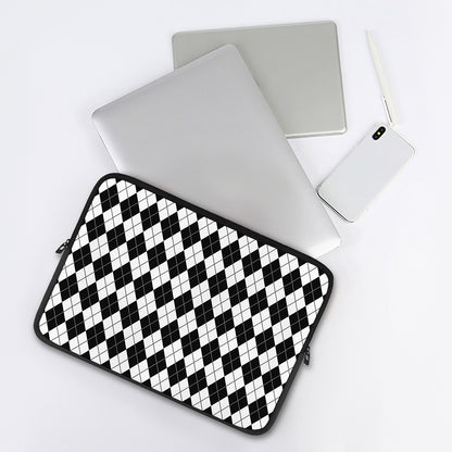 Black And White Argyle Pattern Print Laptop Sleeve