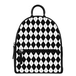 Black And White Argyle Pattern Print Leather Backpack
