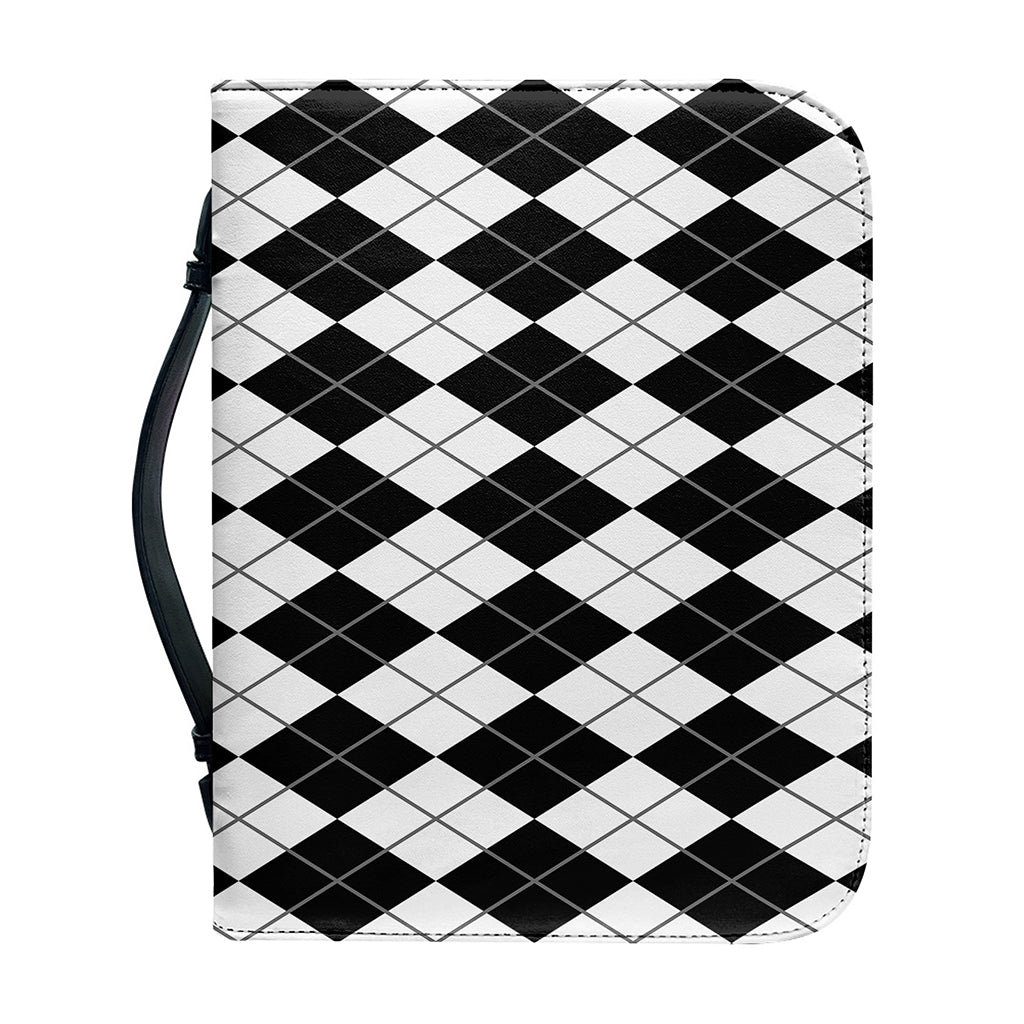 Black And White Argyle Pattern Print Leather Bible Cover