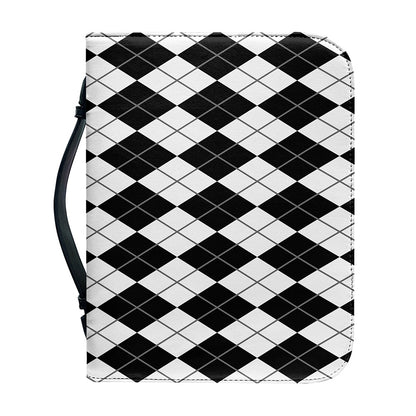 Black And White Argyle Pattern Print Leather Bible Cover