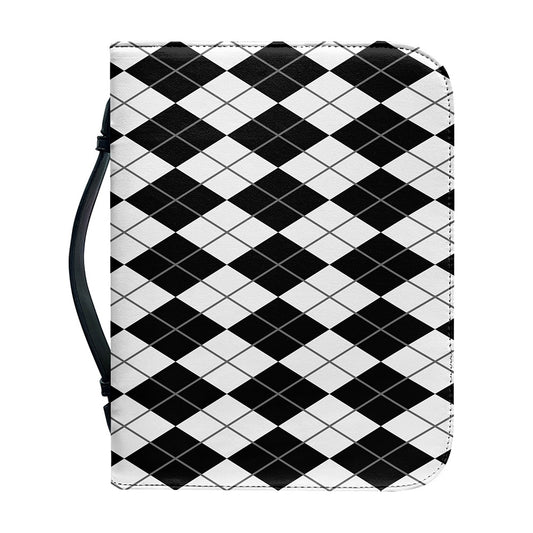 Black And White Argyle Pattern Print Leather Bible Cover