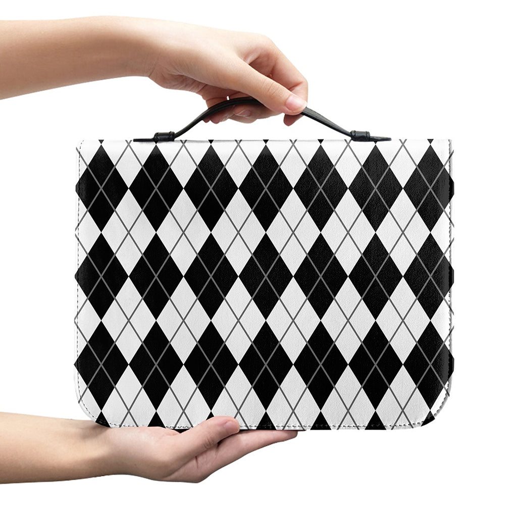 Black And White Argyle Pattern Print Leather Bible Cover
