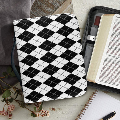Black And White Argyle Pattern Print Leather Bible Cover