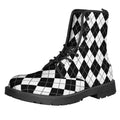 Black And White Argyle Pattern Print Lace-Up Boots