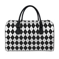 Black And White Argyle Pattern Print Leather Duffel Bag