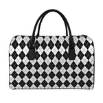 Black And White Argyle Pattern Print Leather Duffle Bag