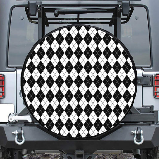 Black And White Argyle Pattern Print Leather Spare Tire Cover