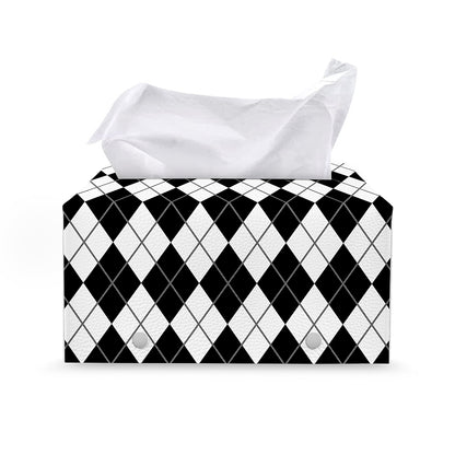 Black And White Argyle Pattern Print Leather Tissue Box Cover