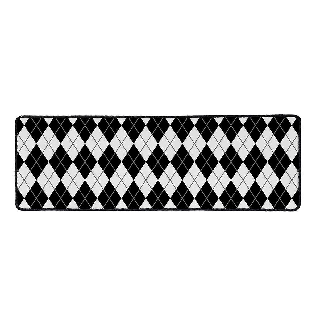 Black And White Argyle Pattern Print Long Kitchen Mat