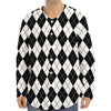 Black And White Argyle Pattern Print Long Sleeve Baseball Jersey