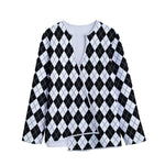 Black And White Argyle Pattern Print Long Sleeve Short Coat