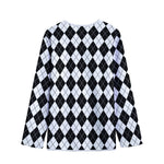 Black And White Argyle Pattern Print Long Sleeve Short Coat