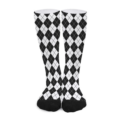Black And White Argyle Pattern Print Long Socks