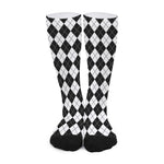 Black And White Argyle Pattern Print Long Socks