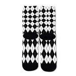 Black And White Argyle Pattern Print Long Socks