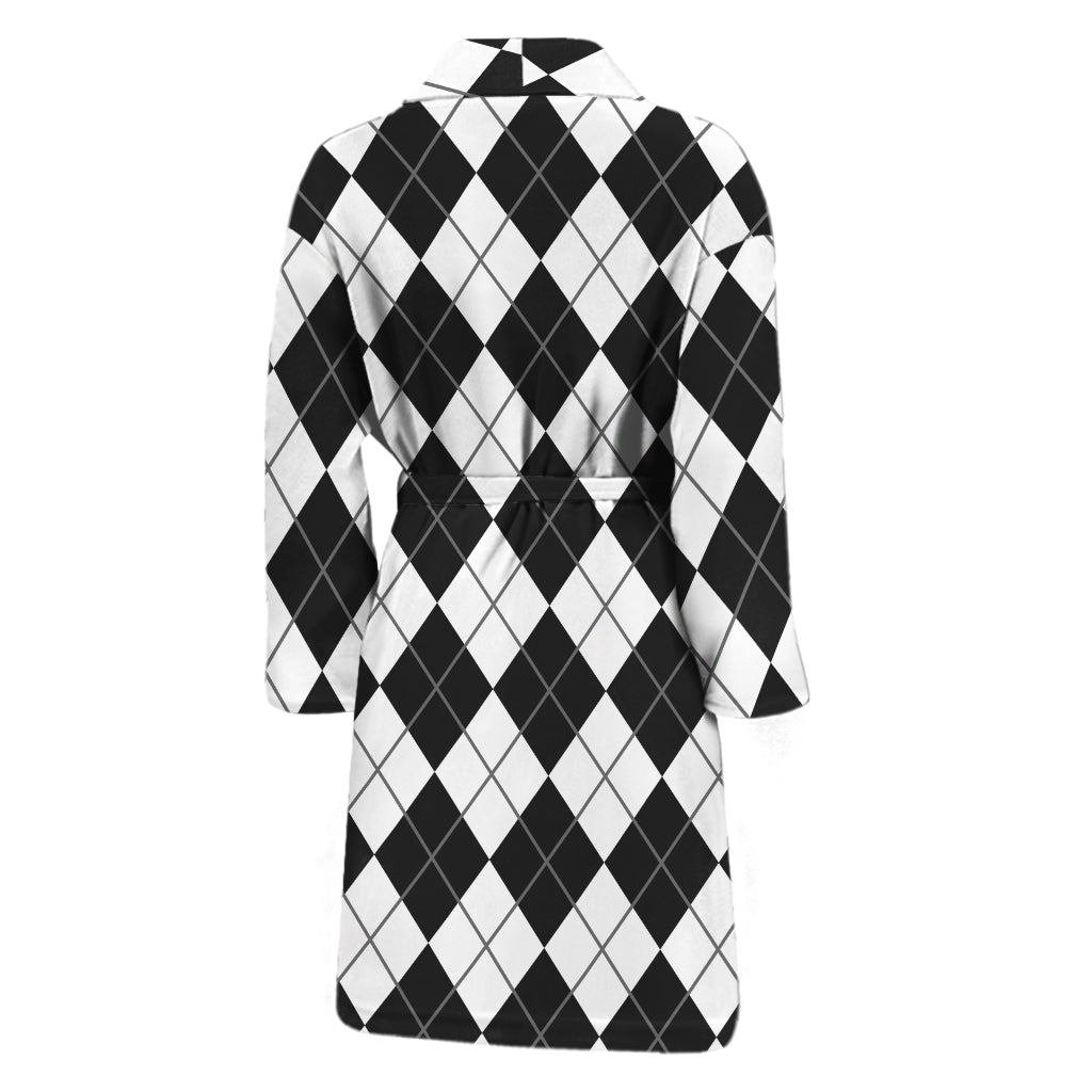 Black And White Argyle Pattern Print Men's Bathrobe