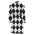 Black And White Argyle Pattern Print Men's Bathrobe