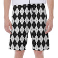 Black And White Argyle Pattern Print Men's Beach Shorts
