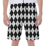 Black And White Argyle Pattern Print Men's Beach Shorts
