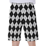 Black And White Argyle Pattern Print Men's Beach Shorts