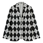 Black And White Argyle Pattern Print Men's Blazer