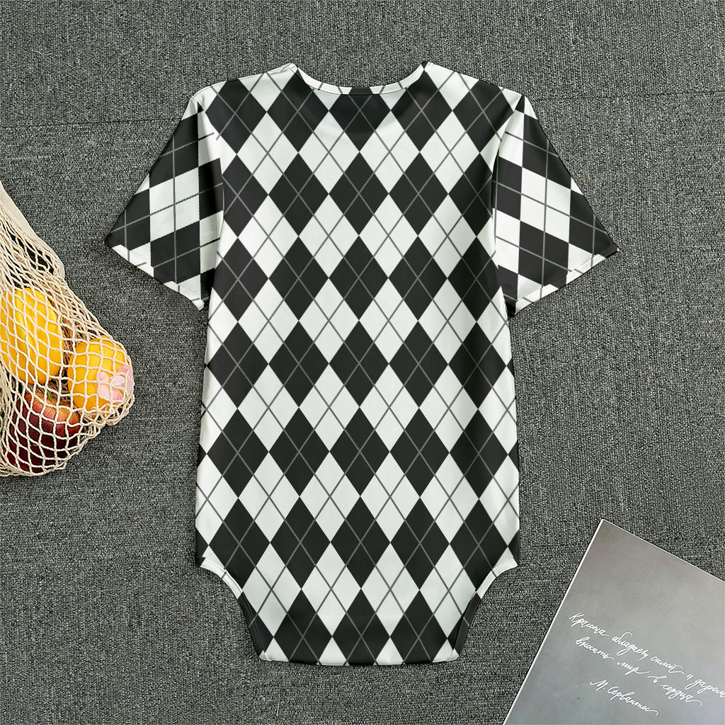 Black And White Argyle Pattern Print Men's Bodysuit