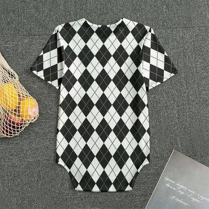 Black And White Argyle Pattern Print Men's Bodysuit