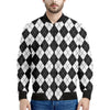 Black And White Argyle Pattern Print Men's Bomber Jacket