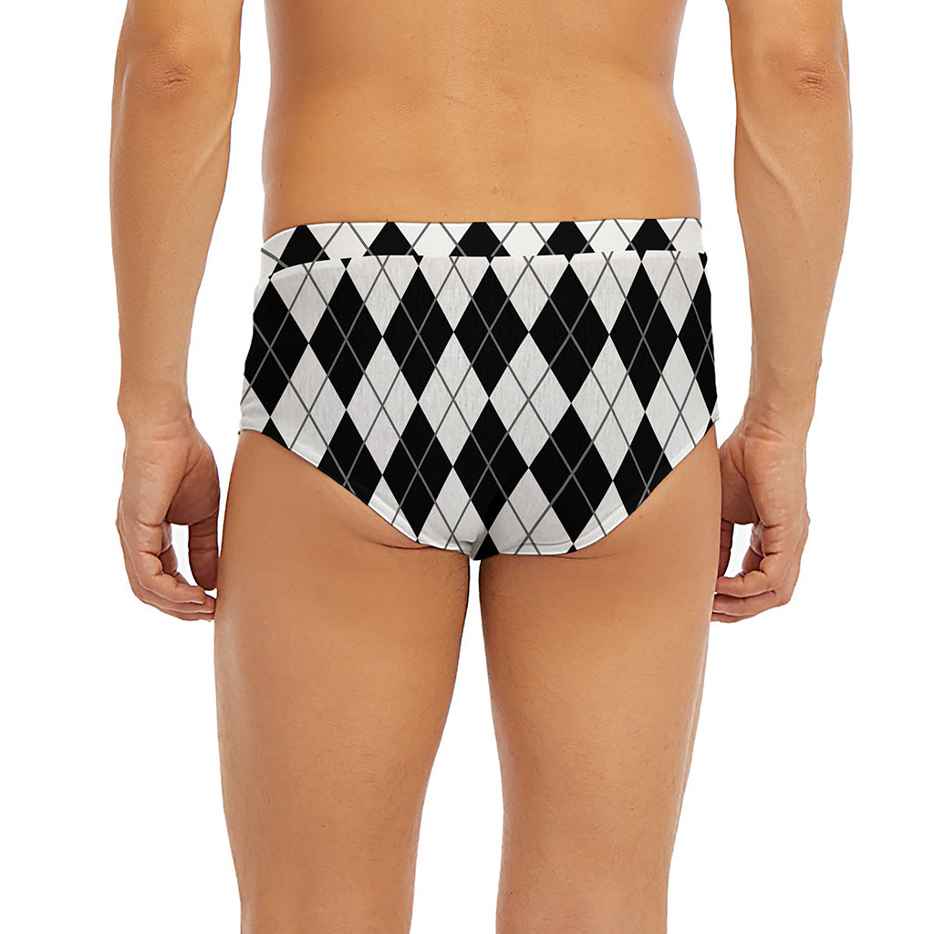Black And White Argyle Pattern Print Men's Briefs