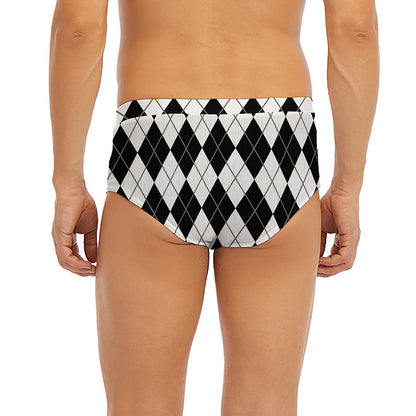 Black And White Argyle Pattern Print Men's Briefs