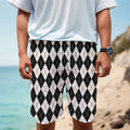 Black And White Argyle Pattern Print Men's Cargo Shorts