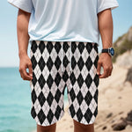 Black And White Argyle Pattern Print Men's Cargo Shorts
