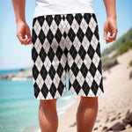 Black And White Argyle Pattern Print Men's Cargo Shorts