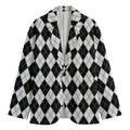 Black And White Argyle Pattern Print Men's Cotton Blazer