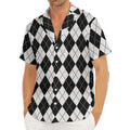 Black And White Argyle Pattern Print Men's Deep V-Neck Shirt