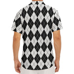 Black And White Argyle Pattern Print Men's Deep V-Neck Shirt