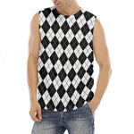 Black And White Argyle Pattern Print Men's Fitness Tank Top