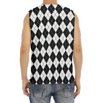 Black And White Argyle Pattern Print Men's Fitness Tank Top
