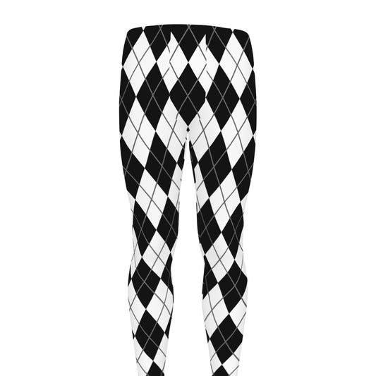 Black And White Argyle Pattern Print Men's leggings