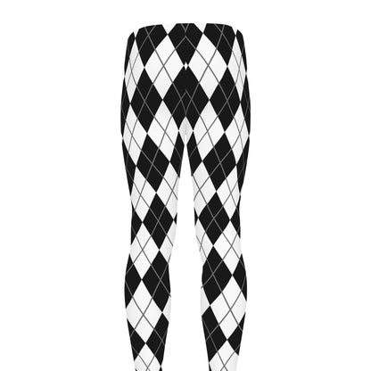 Black And White Argyle Pattern Print Men's leggings