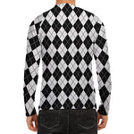 Black And White Argyle Pattern Print Men's Long Sleeve Rash Guard