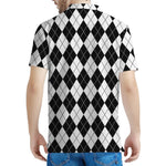 Black And White Argyle Pattern Print Men's Polo Shirt