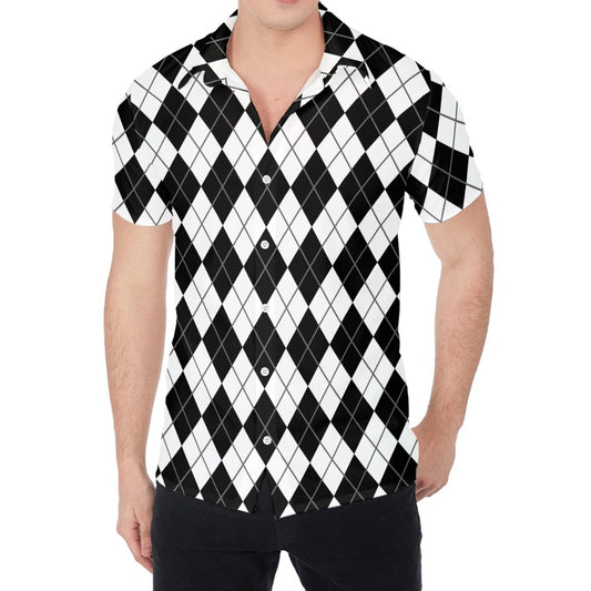 Black And White Argyle Pattern Print Men's Shirt